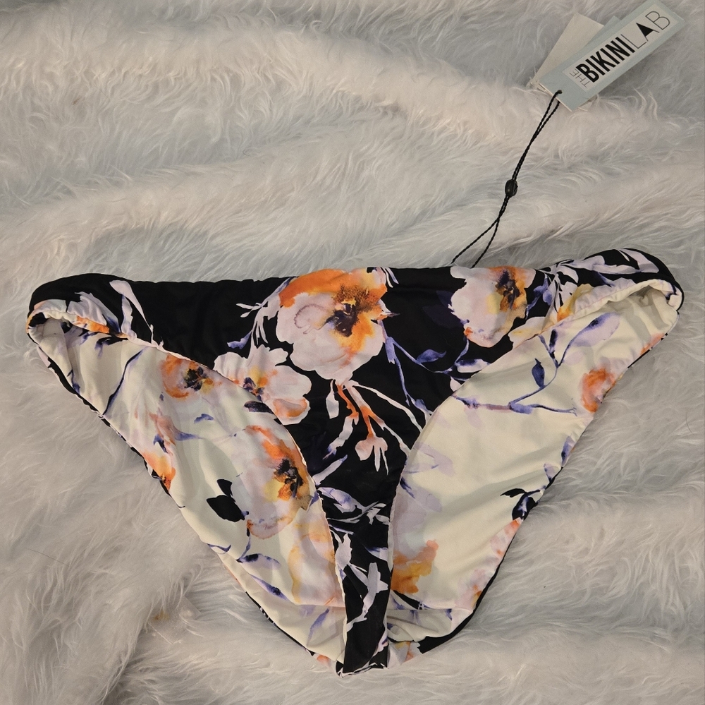 The Bikini Lab Floral Bikini Bottom - Black and Orange